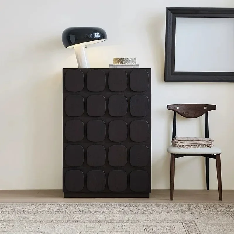 Black chest of drawers Solid wood dining side storage Composite storage Kitchen side cabinet