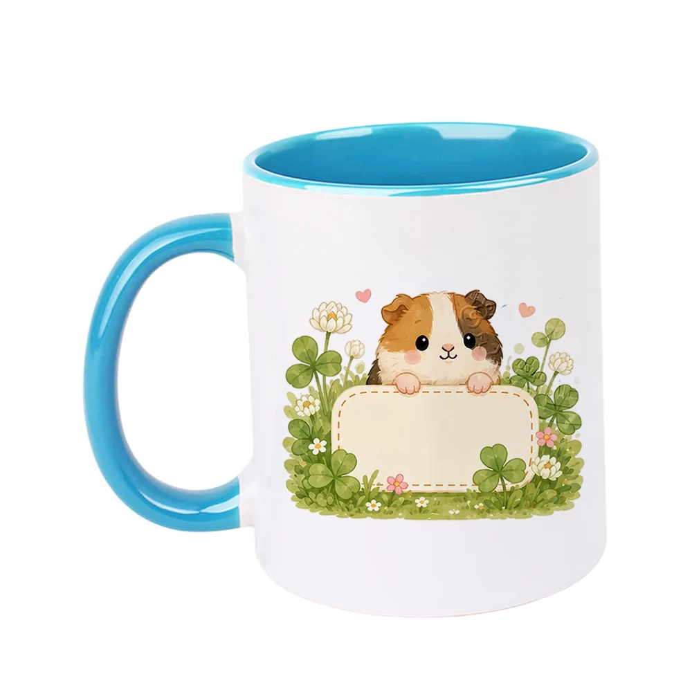 11oz Adorable Guinea Pig with Clover Flowers Ceramic Coffee Mug for Home Party and Office Use Perfect for Birthday Easter Holida