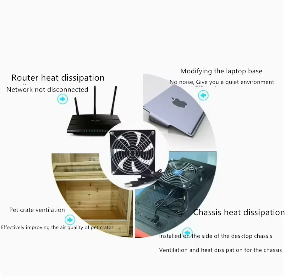 New 9CM 12CM 14CM 5V USB Router Laptop Pet Case Set Top Box Light Cat Case Cooling Fan