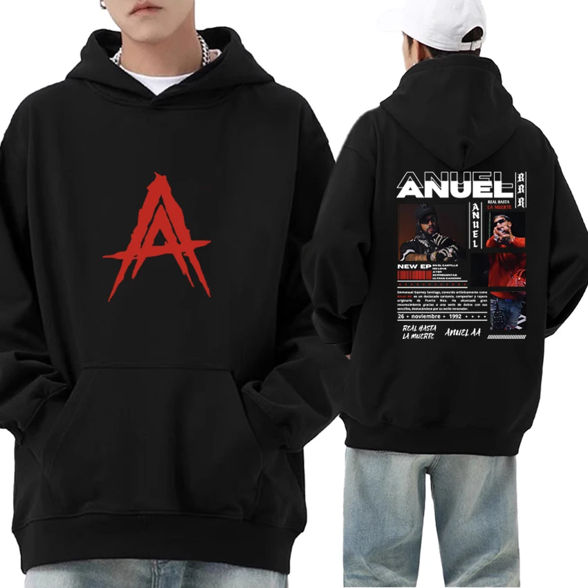 

Rapper Anuel AA Album 2025 Autumn Winter Hoodie Double Sided Print Fleece Sweatshirt Men Women Long sleeve goth Pullover Unisex