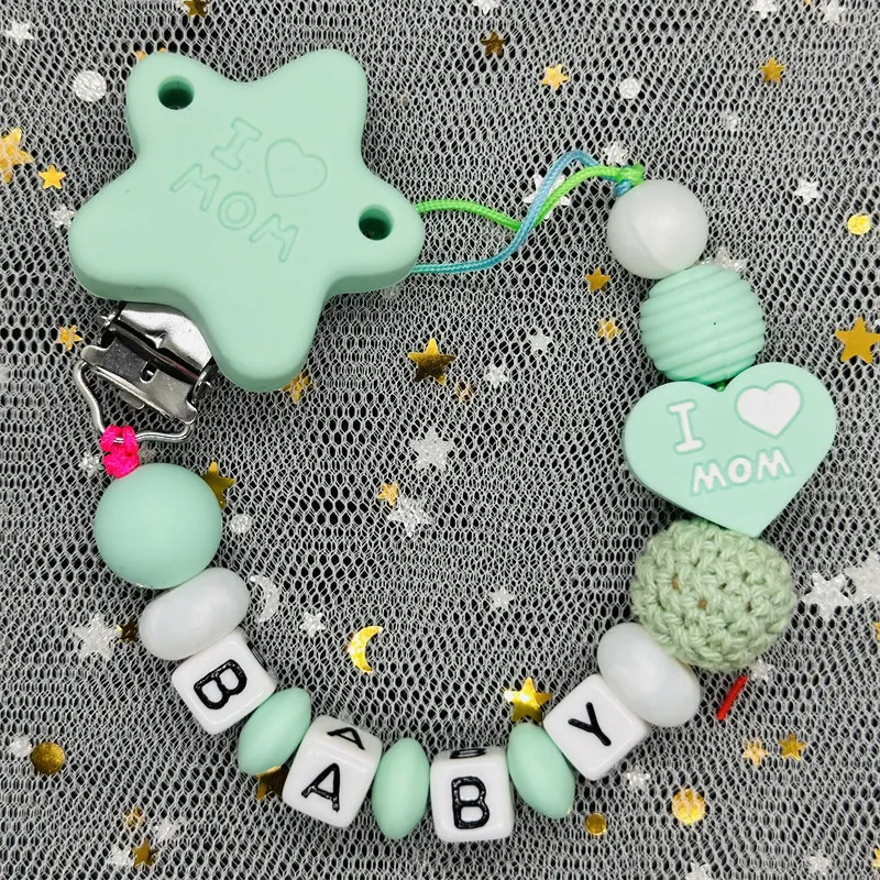 Benutzer definierte Name handgemachte personalisieren Dummy-Clips Schnuller Clips Halter Baby Silikon Regenbogen Schnuller Halter Kette Baby