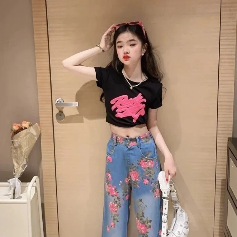 Girls Crop Top Short Sleeve T-Shirt 2026 Summer New Fashion Tee for Big Kids Trendy Cute Casual Daily Outfit School Holiday Wear
