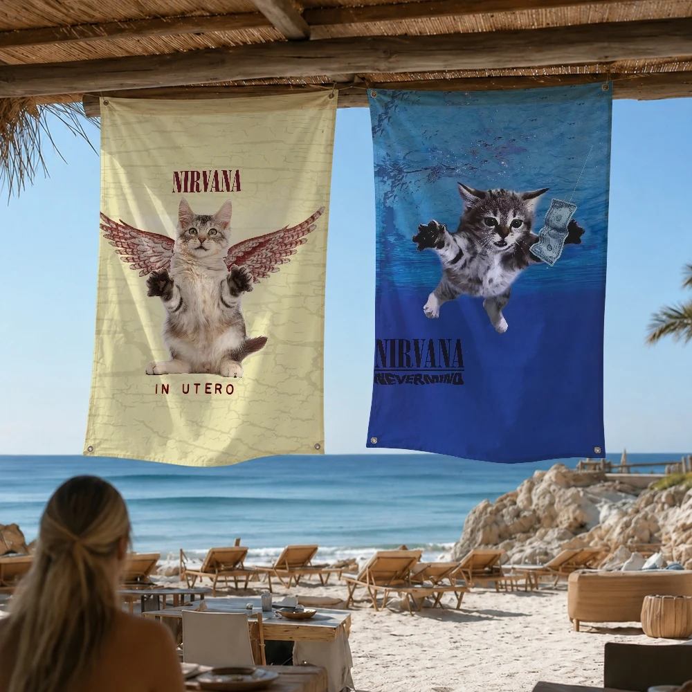 Bandera de exterior de la banda de rock N-Nirvana para decoración del hogar, camping, fiestas, clubes, jardín, patio, pancarta colgante de pared