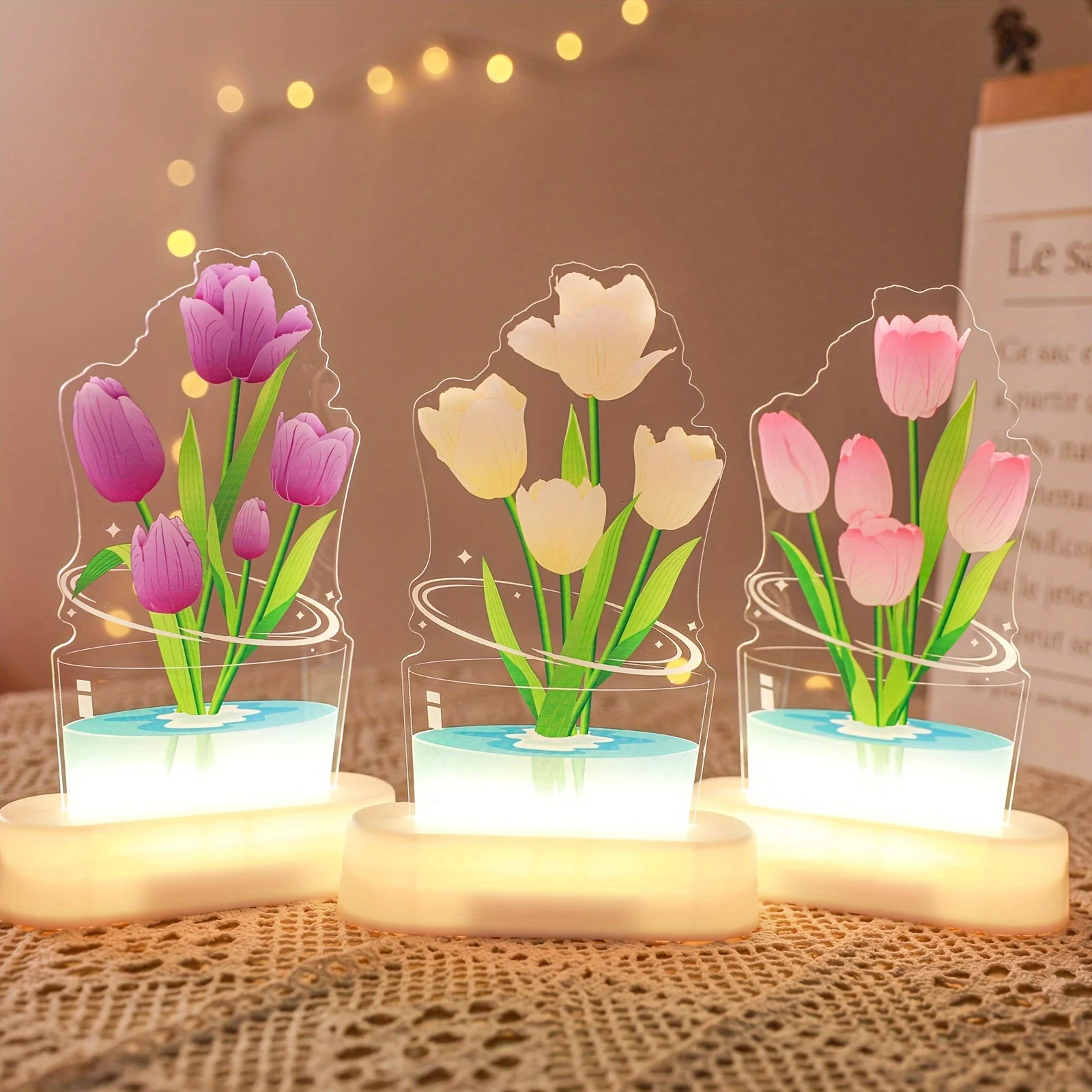 Tulip Night Light - DIY Desk LED Night Light 3D Lamp Tulip Bell Orchid Night Light Led Table Light 3D Night Light Birthday Gift