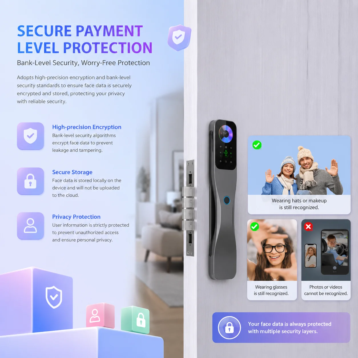 Matter HomeKit Smart Door Lock 3D Face Recognition WiFi AI Screen Fingerprint Password Card APP Unlock Security Door Lock