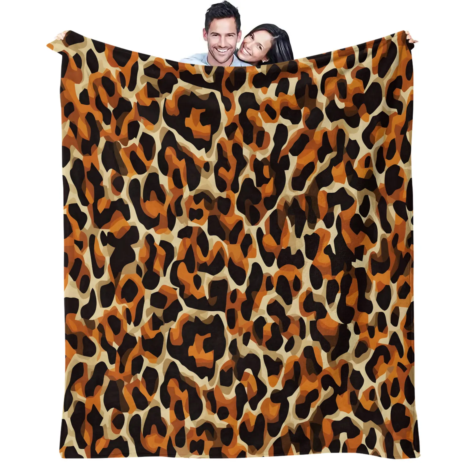 Vintage Orange Leopard Print Flannel Throw Blanket Wild Animal Skin Pattern Soft Plush Microfiber Warm Bed Sofa Couch Blanket