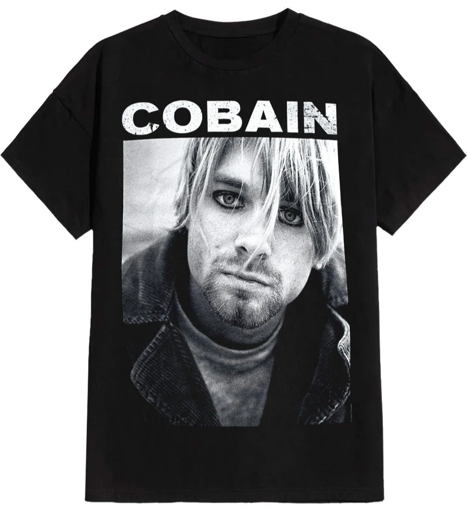 تي شيرت Kurt Cobain بطباعة جرافيك للرجال والنساء فضفاض بأكمام قصيرة لملابس غير رسمية طوال العام، ملابس فاخرة