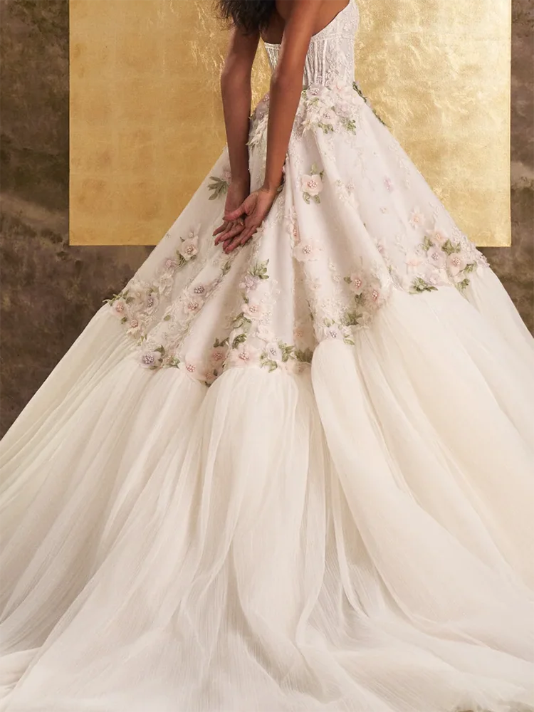 Элегантное бальное платье без бретелек с аппликацией и цветами, свадебные платья невесты, свадебные платья по индивидуальному заказу