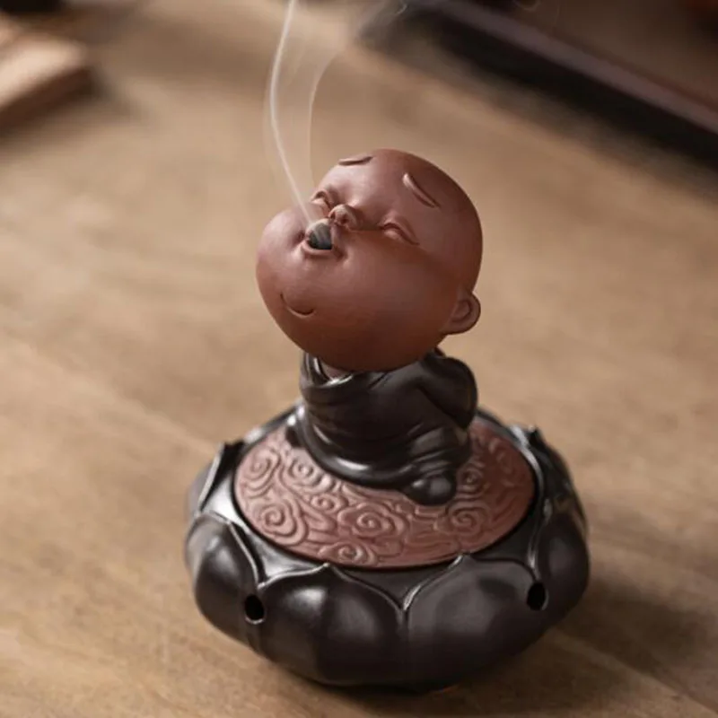 Creative Ceramic Monk Smoking Backflow Incense Burner Sandalwood Incense Holder Chan Tea Table Home Decor
