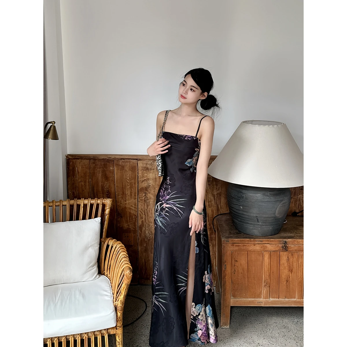 

Элегантное шелковое платье с узором пионов, летний женский модный комплект из четырех предметов, одежда в традиционном китайском стиле