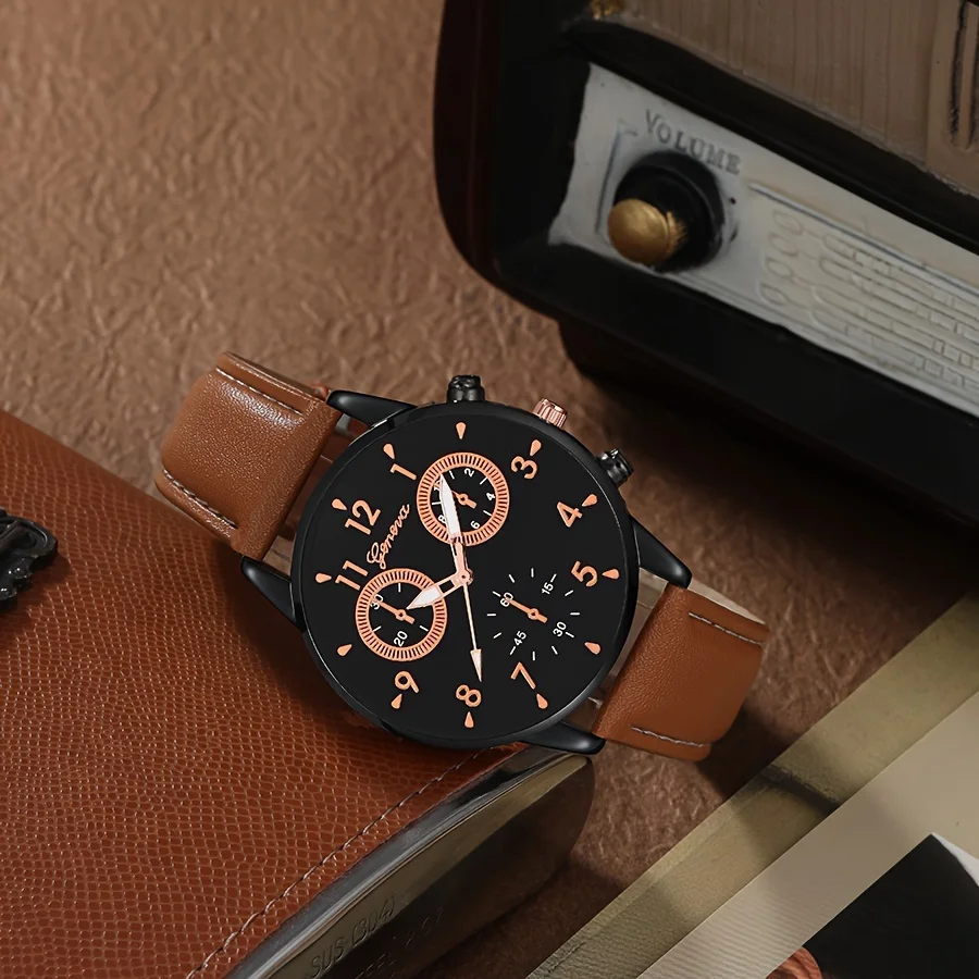 ساعة كوارتز عتيقة للرجال ، ساعة معصم وسوار من الجلد الصناعي التناظري ، هدايا له ، 2 صوفي لكل مجموعة