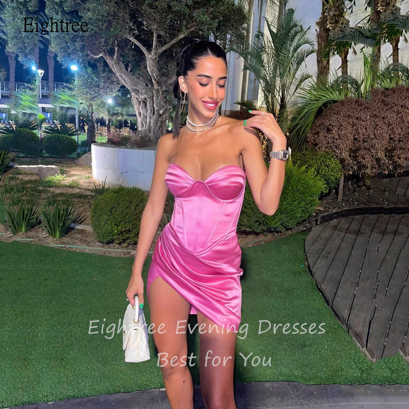 Eightree Sexy Pink A-line Formal Prom Gowns Sweetheart Neck Evening Dress Mini Women Party Dresses vestidos de fiesta Customized