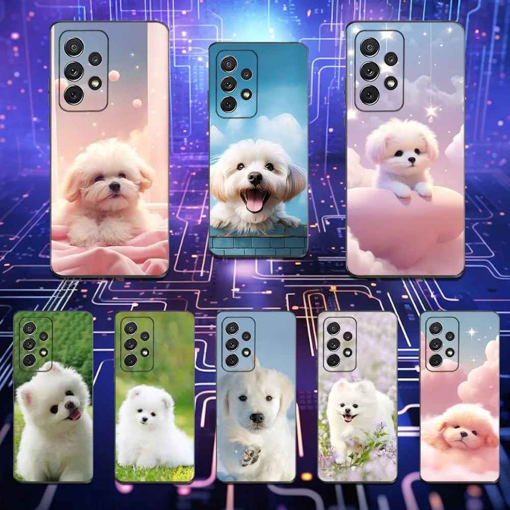 

Cute Animal Maltese Dog Phone Case For Samsung S25,S24,S23,S22,S21,S20,S10,Ultra,Plus,Lite,FE,Soft Silicone Black Cover