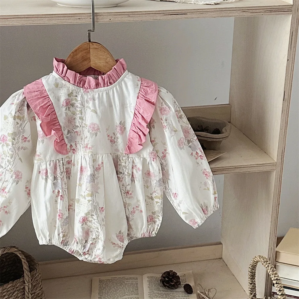 

MILANCEL New Autumn Baby Bodysuit 0-24M Infant Pink Flower One Piece Toddler Girls Sweet Loose Outwear Clothes