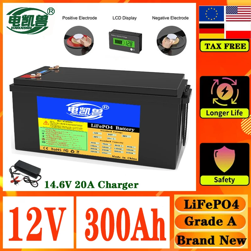 New 24V 150Ah 100Ah lithium iron phosphate battery pack 12.8V 25.6V, suitable for RV off-road off grid battery pack tax-free