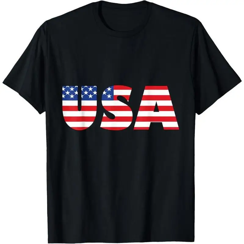 

Cotton Letter Print T-shirt USA US Flag American Patriotic 4th Of July T-Shirt