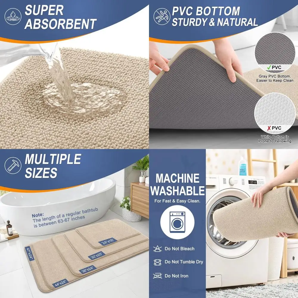 

44x24 Soft Memory Foam Bath Rug, Absorbent & Quick-Dry, Non-Slip, Machine Washable, Beige