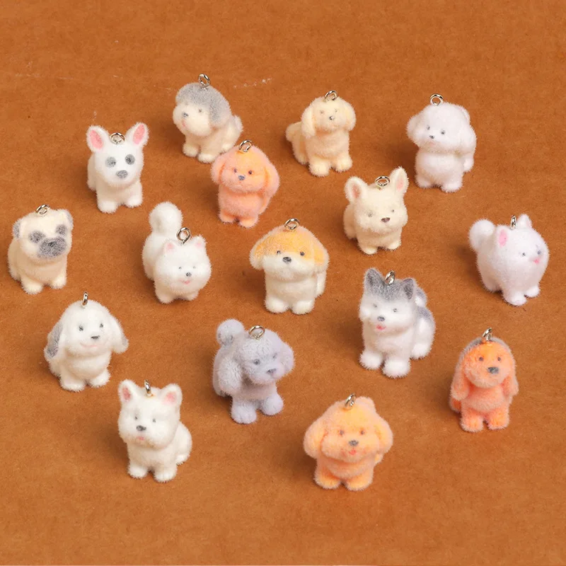 

18pcs Resin Flocking Puppy Pendant Charms Jewelry Making Mobile Phone Case Bag Keychain Pendant Decoration Jewelry Accessories