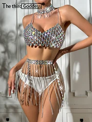 Sexy see through rhinestone summer dress women party evening dresses club vacation outfits woman beach mini dress sets vestidos