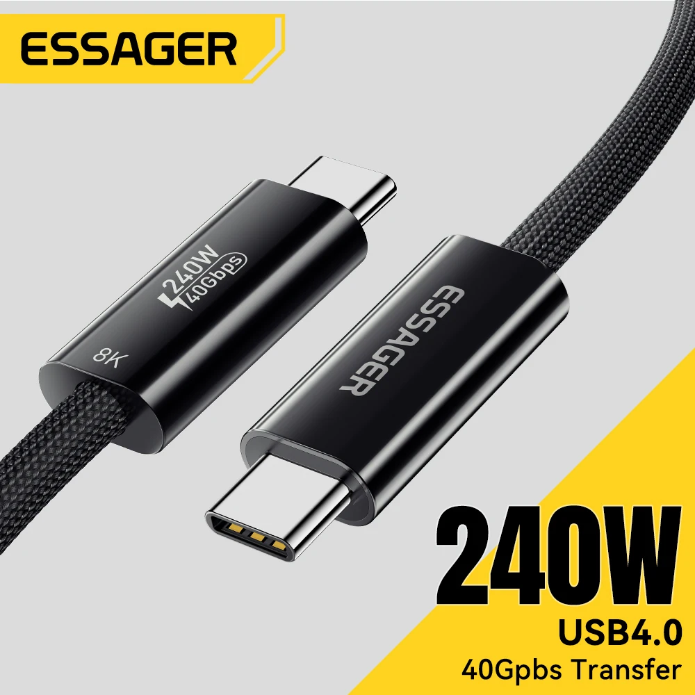 Essager 고속 충전 USB C 케이블, PD3.1, 맥북 프로, 40 Gbps 데이터 전송, 아이폰, 맥북 노트북용, 8K @ 60Hz, 240W