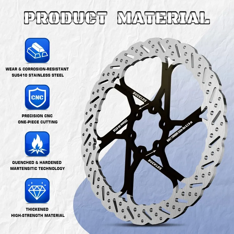 BUCKLOS Bicycle Disc Brake Rotor 140/160MM Mountain Bike Rotor 180/203MM Heat Dissipation Bicycle Hydraulic Disc Brakes Rotors