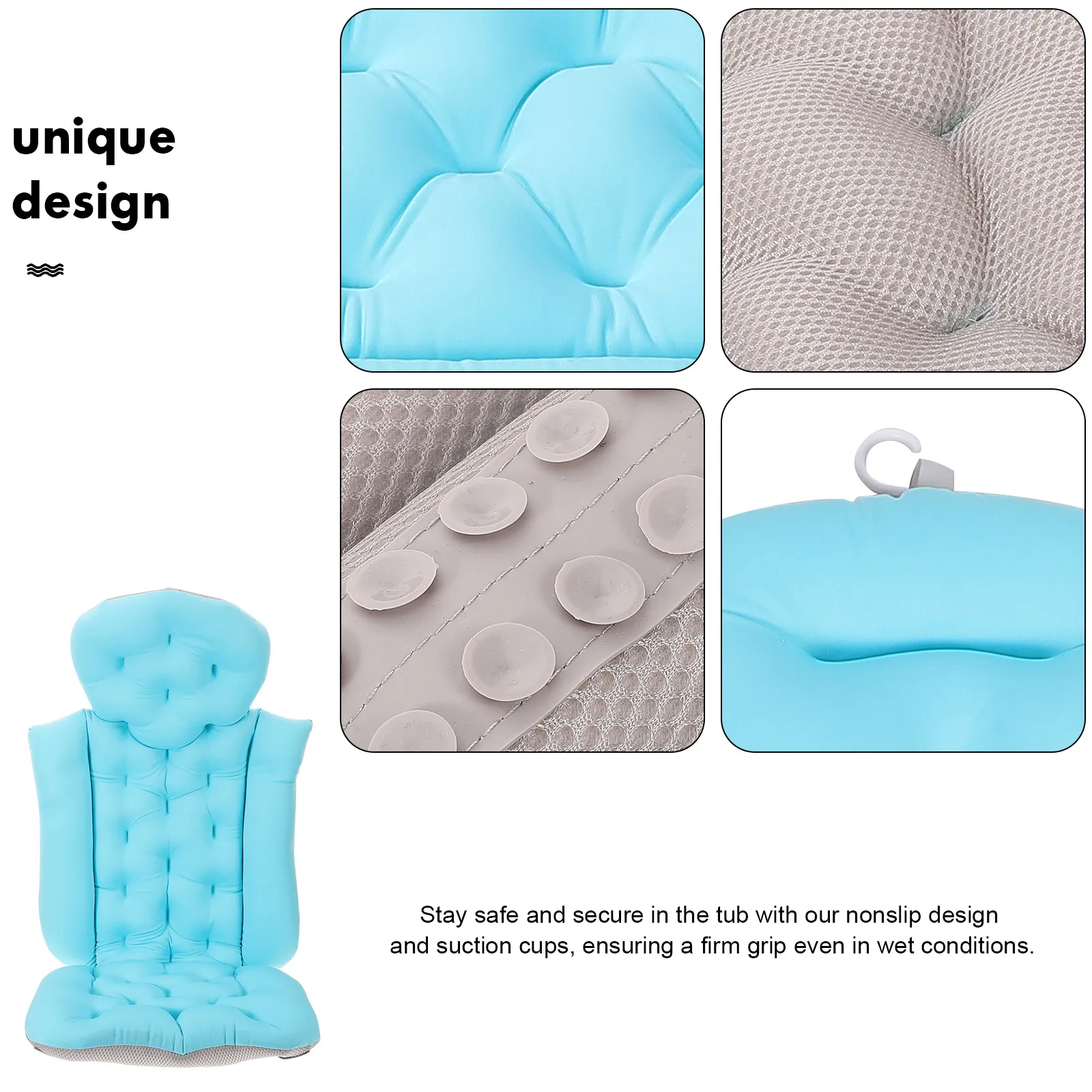 

Bath Back Support Headrest Full Body Bath Mat Adults Non Slip Ergonomic Design Pillow Mat Bathing Relaxation Spa Accessories
