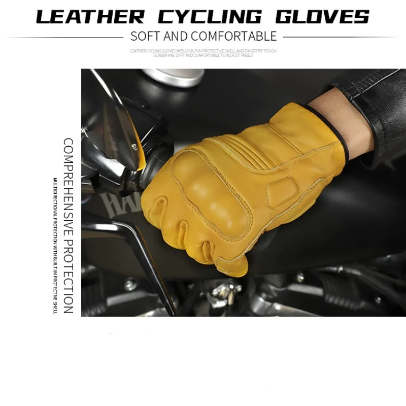 

Motorcycle Gloves for Men Motorcycle Accessories Four Seasons Biker Riding Genuine Leather Cowhide Women Retro Bicycle Gloves