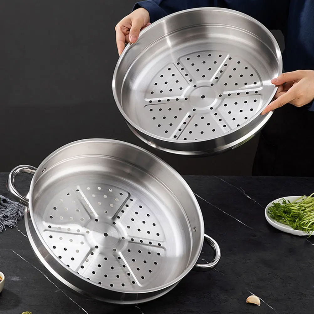 

Round Bottom Steamed Grid Double Steamer Steel Rice Insert Food Steaming Basket Rack Mop