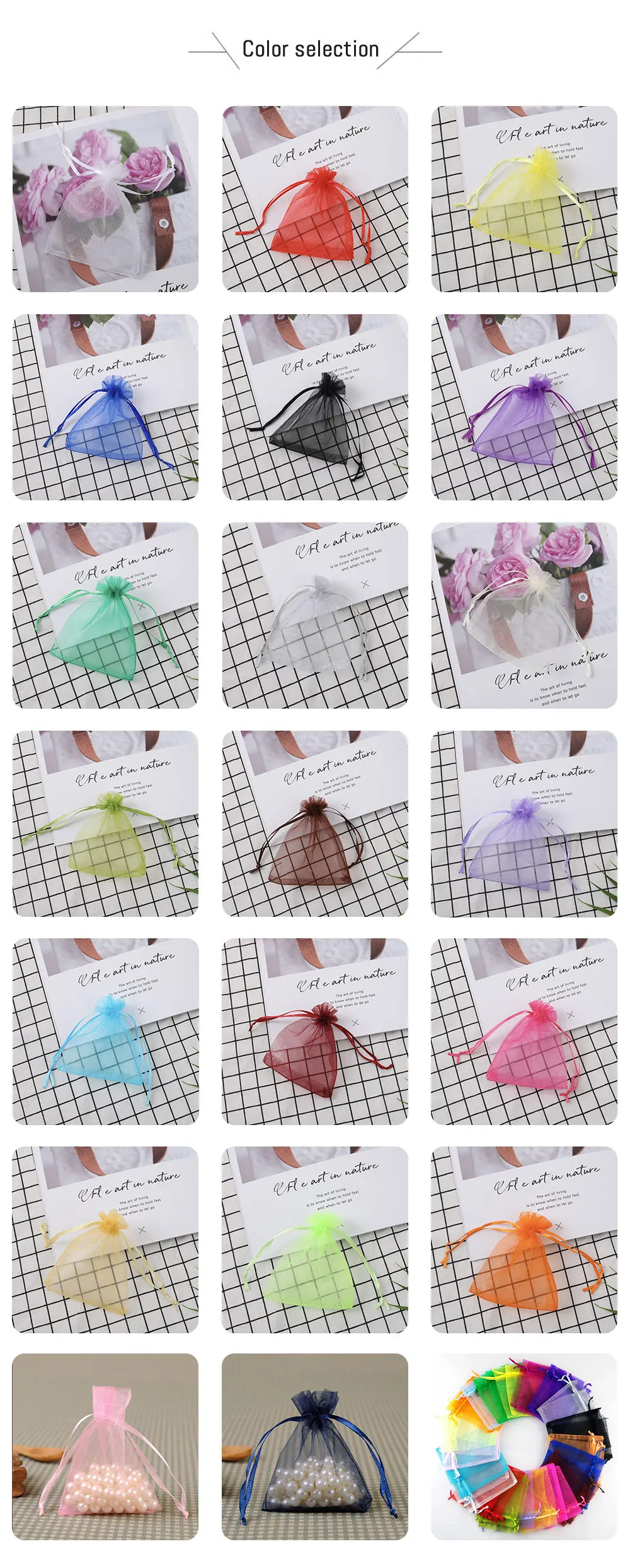 100 Teile/los 7x9 9x12 10x15 13x18CM Organza Beutel Schmuck Tasche hochzeit Party Dekoration Drawable Taschen Geschenk Beutel Schmuck Verpackung – Detail 3