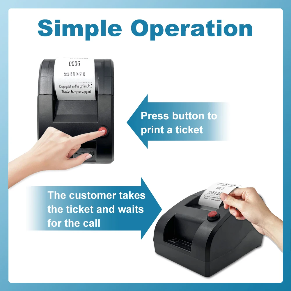 Take A Number System Wireless Queue Management System 3-Digit Display with Next Control Button and Thermal Printer