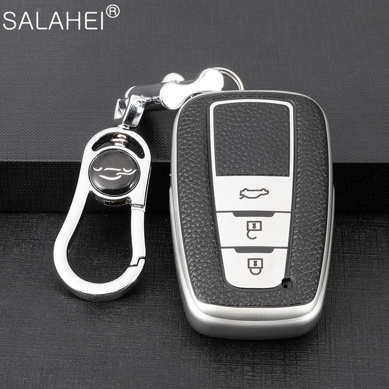 

Leather Car Key Case Cover Shell For Toyota Prius Camry Corolla C-HR CHR RAV4 Prado Izoa Levin Avalon 2018 2019 2020 Keychain