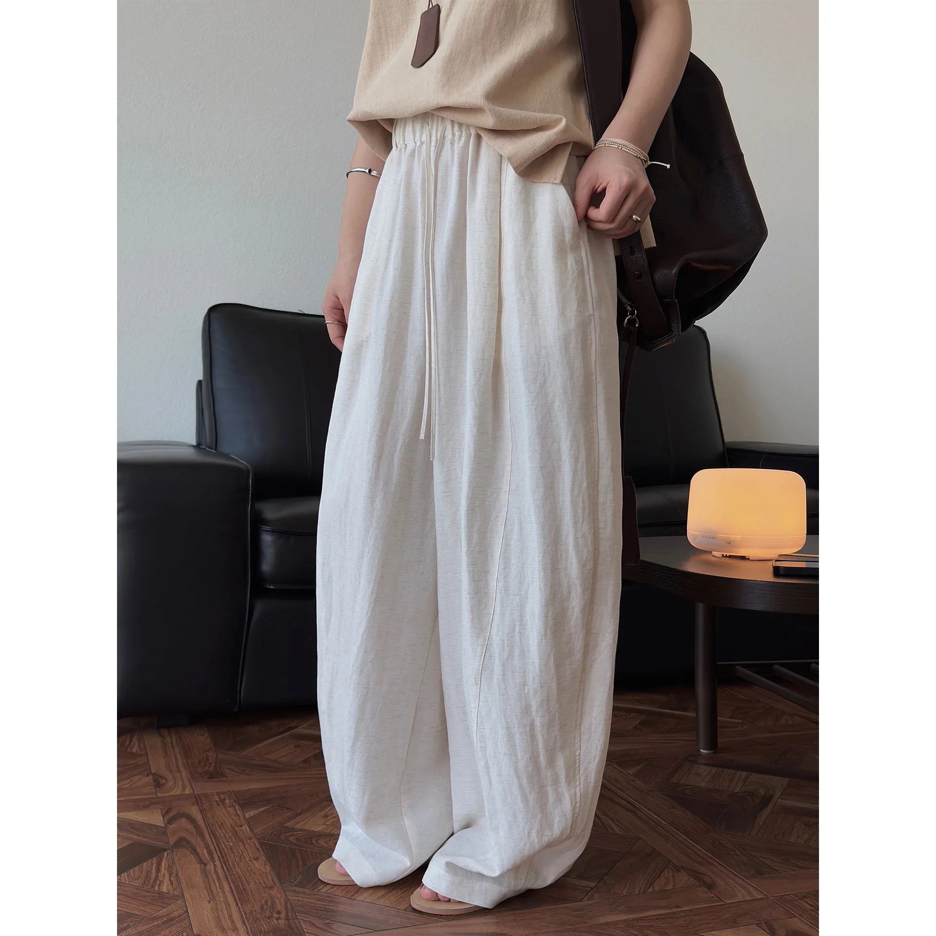 2025 Women Summer Cotton And Linen Pants Wide Leg Pants Stretch High Waist White Fashion Pants Female Women Clothes Trousers