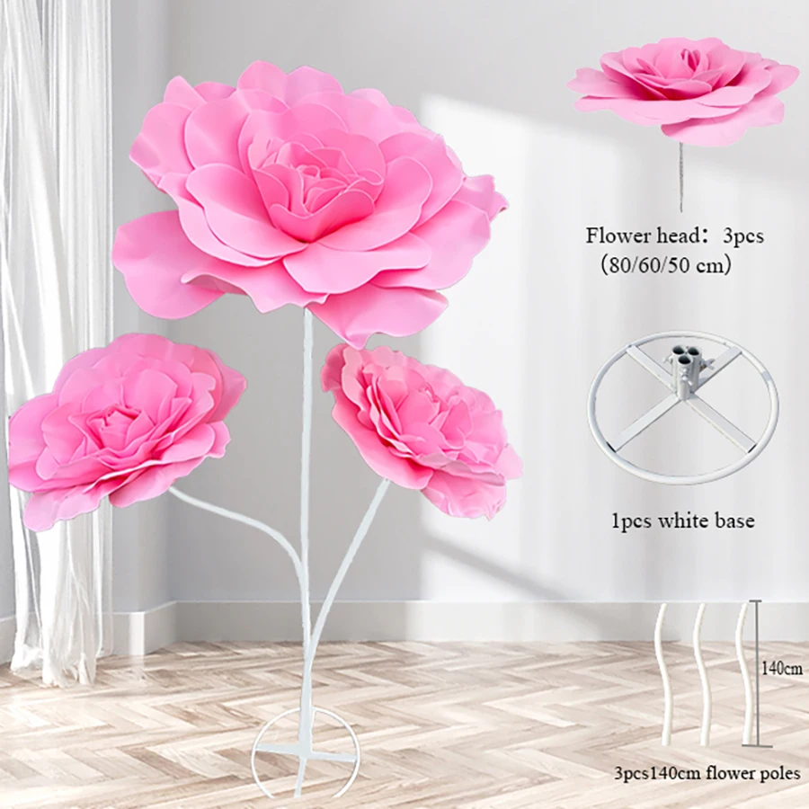 Large Foam Rose Flower Standing Flower Set Garden Decoration Outdoor Photography Background Holiday Supplies Wedding Background