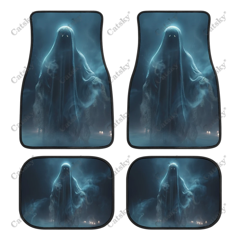 Ghost Spooky Art Car Auto Floor Mats Carpet, 4PCS Customized Cars Mat All Weather Automotive Vehicle Pad Stylish