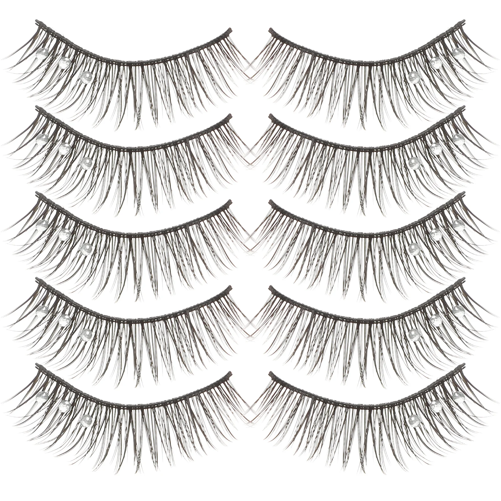 5 pares de cílios postiços de strass, extensões de cílios postiços de aparência natural, longos e grossos, para mulheres, festa diária