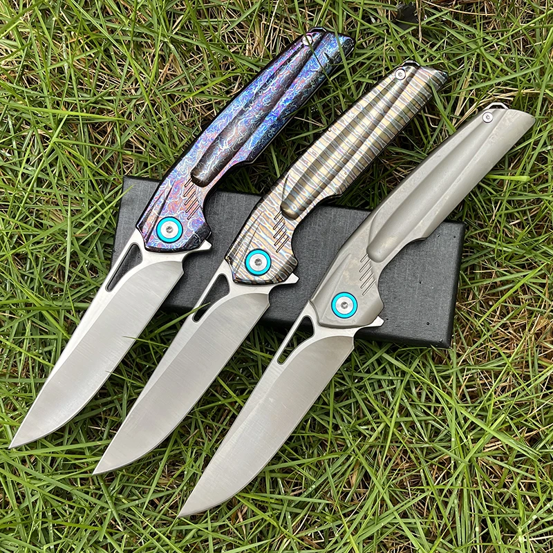 New Oil Smooth Anodized and Gold Plated Titanium Handle D2 Steel Outdoor Camping Survival Fruit Collection EDC Knife
