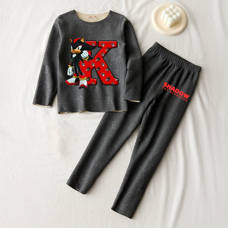 2PCS Sonics Kids Clothes Print Autumn Winter Soft Warm Pajamas Set Boys Girls Children Tops Pants long sleeve Outfits Suit Gift