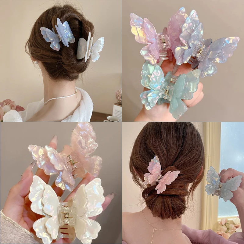 1/2PCS Fairy Butterfly Hair Claw French Retro Acetate Crab Hair Clip Sweet Princess Shark Clip Curled Hairpin Hair Accessories