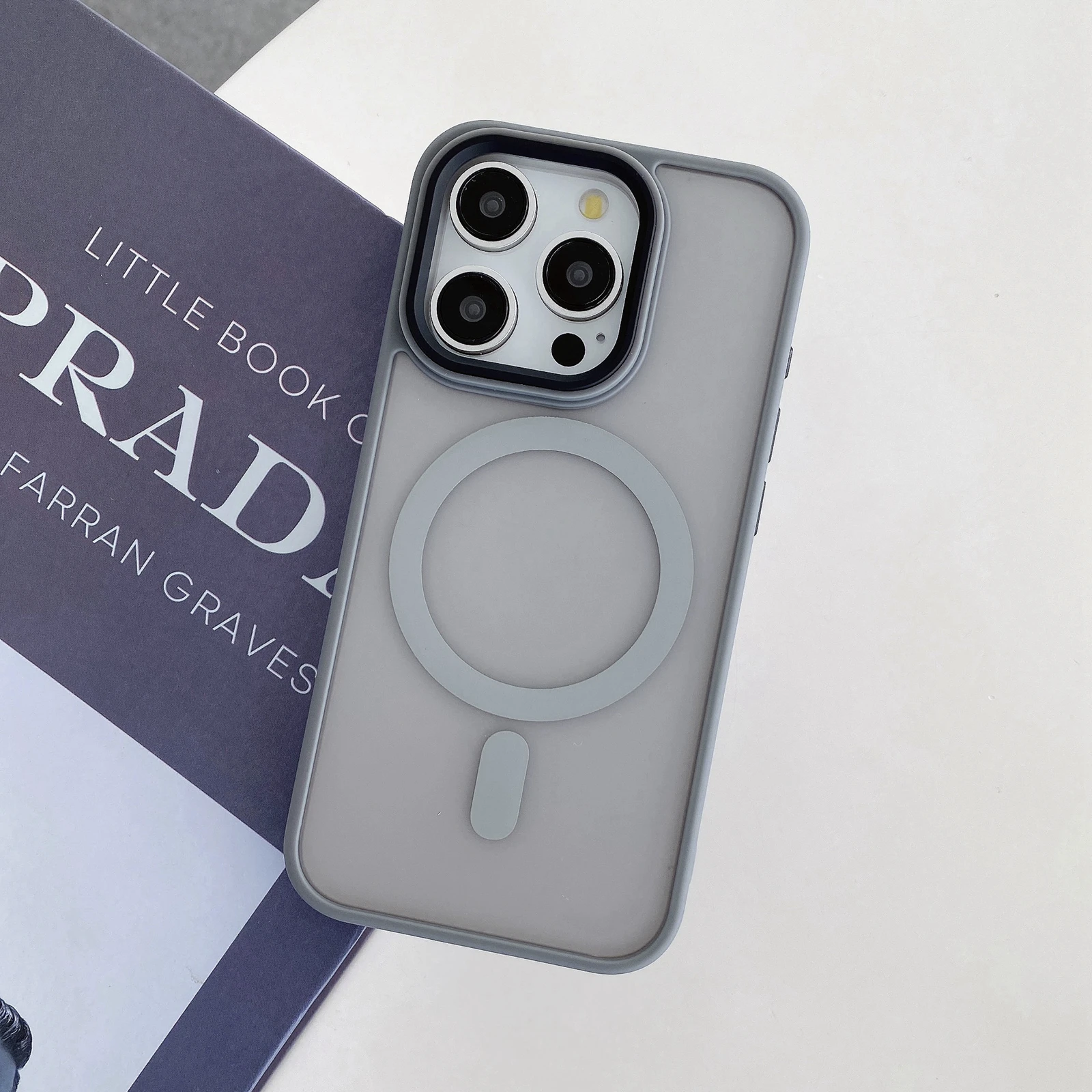 Morandi Grey Wireless Charging for Magsafe Case for iPhone 11 12 13 14 15 Pro Max Plus Shockproof Translucent Matte Back Cover