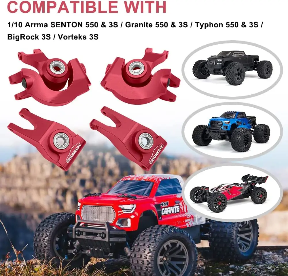 OGRC Front Steering Block&Caster Rear Hub With Ball Bearings for 1/10 Arrma Senton Granite Typhon BigRock Rc Truck Replacement
