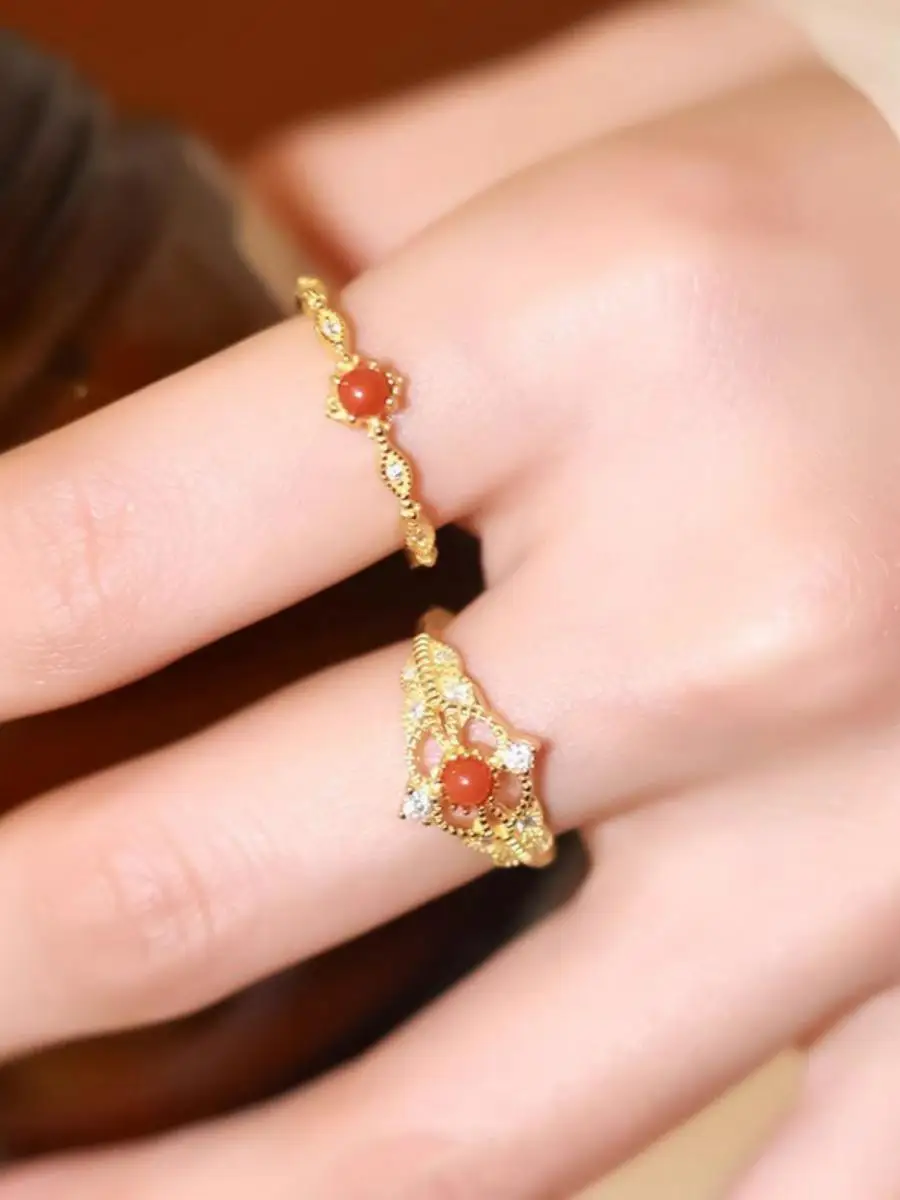 

Elegant Gold Open Ring for Women Adjustable Fashionable High-End Sensation Royal Court Style Jewelry Finger Ring