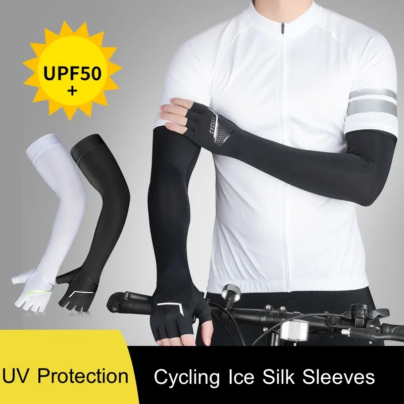 2pcs Ice Silk Arm Sleeves Sun Protective Breathable Five-fingers Arm Warmer Outdoor Sport Riding Running Cycling Arm Sleeve