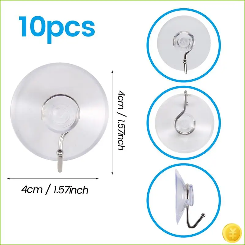 10 نوافذ شفافة شفط كأس شفط كأس هوك الملابس سترة خطاف معدني