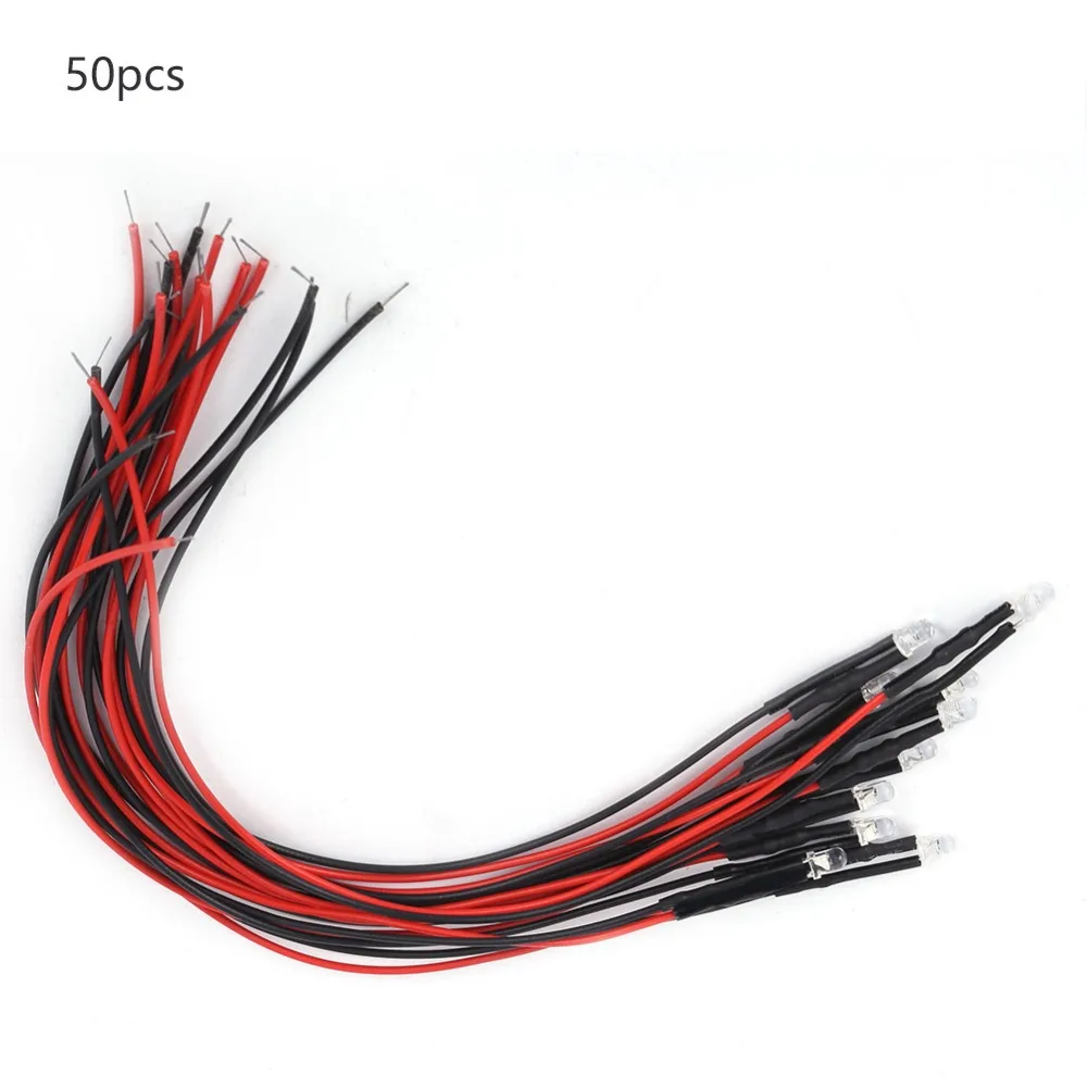 50PCS 12V LED Light Emitting Diodes 3mm Multicolor Quick Flashing Prewired LED Light Emitting Diode Various Applications