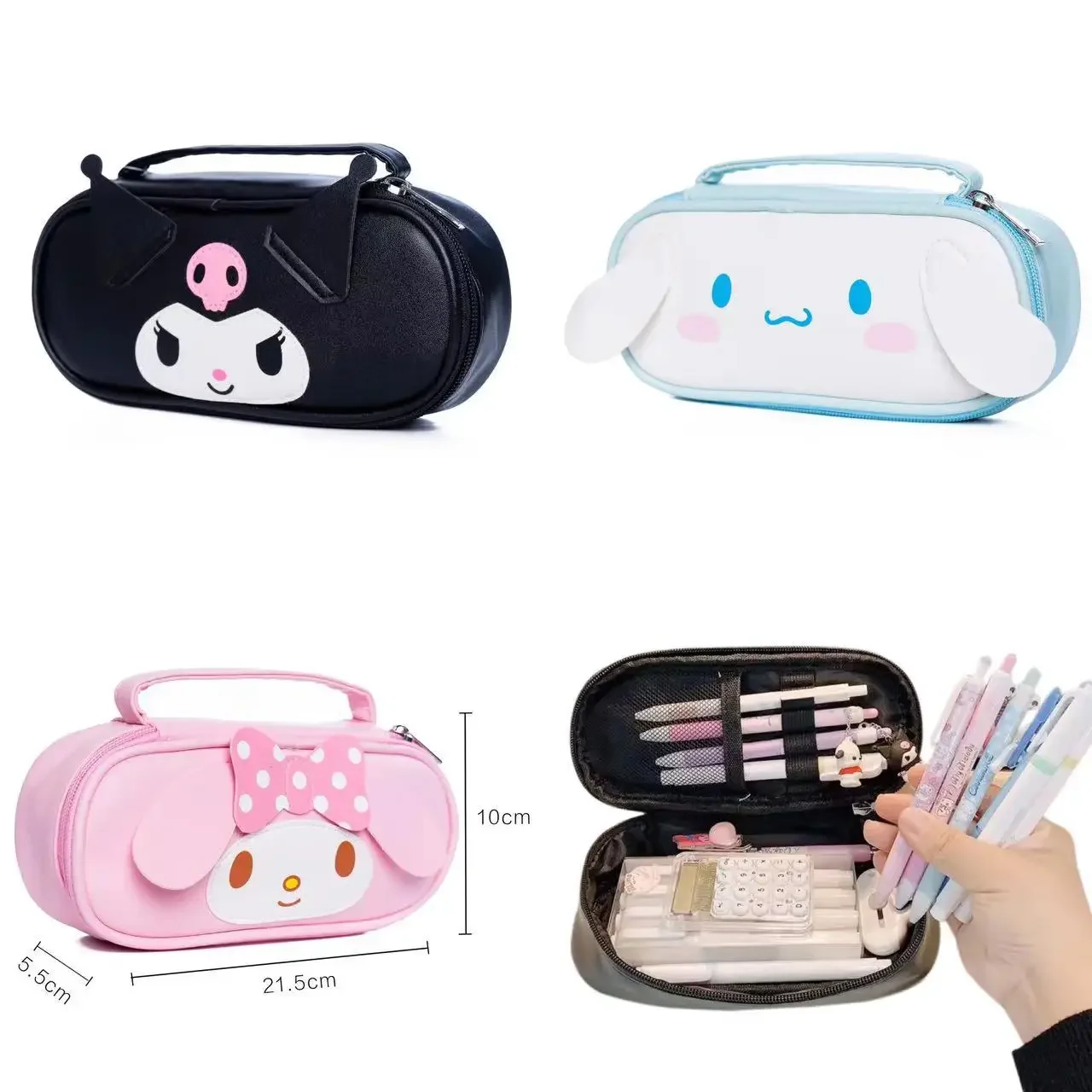 

Sanrio New Cartoon Handheld Storage Portable Stationery Box Kuromi Kt Elody Cinnamonll Leather Makeup Bag Pencil Bag Wholesale