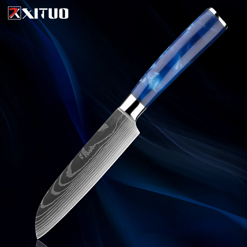 

Santoku Knife 5 Inch, Super Sharp German Steel Kitchen Cooking Knife Resin Handle for Slicing Dicing Mincing of Meat Vegetables