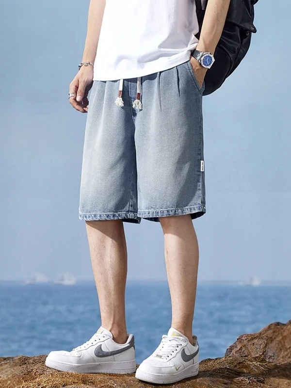 

American Sle Men's Loose Straight Leg Jeans Summer orts Five Parts Pants Youth Trendy Casual Breathable Comfortable Wear