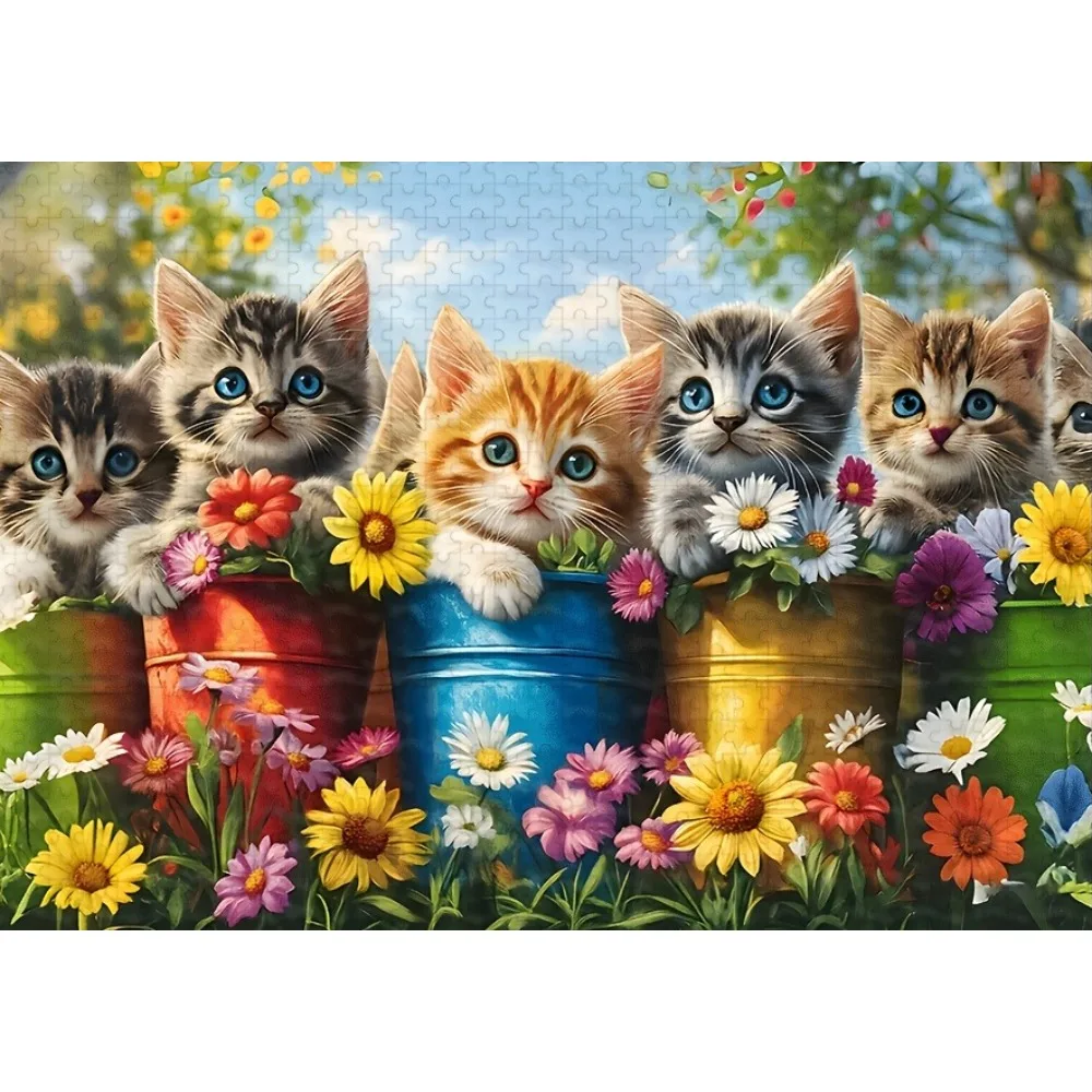 

1 Box 500/1000/1200/2000PCS Puzzle for Adult Daisy and Cute Kitten Jigsaw Both Challenging and Fun Home Decoration