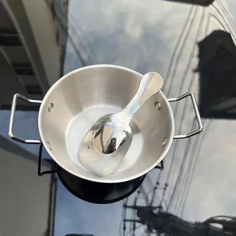 Cuenco de cocina de estilo coreano, cuencos duraderos de acero inoxidable para arroz y vino, plato para aperitivos de doble oreja para el hogar, cuenco para Fideos Instantáneos, 1 Uds.