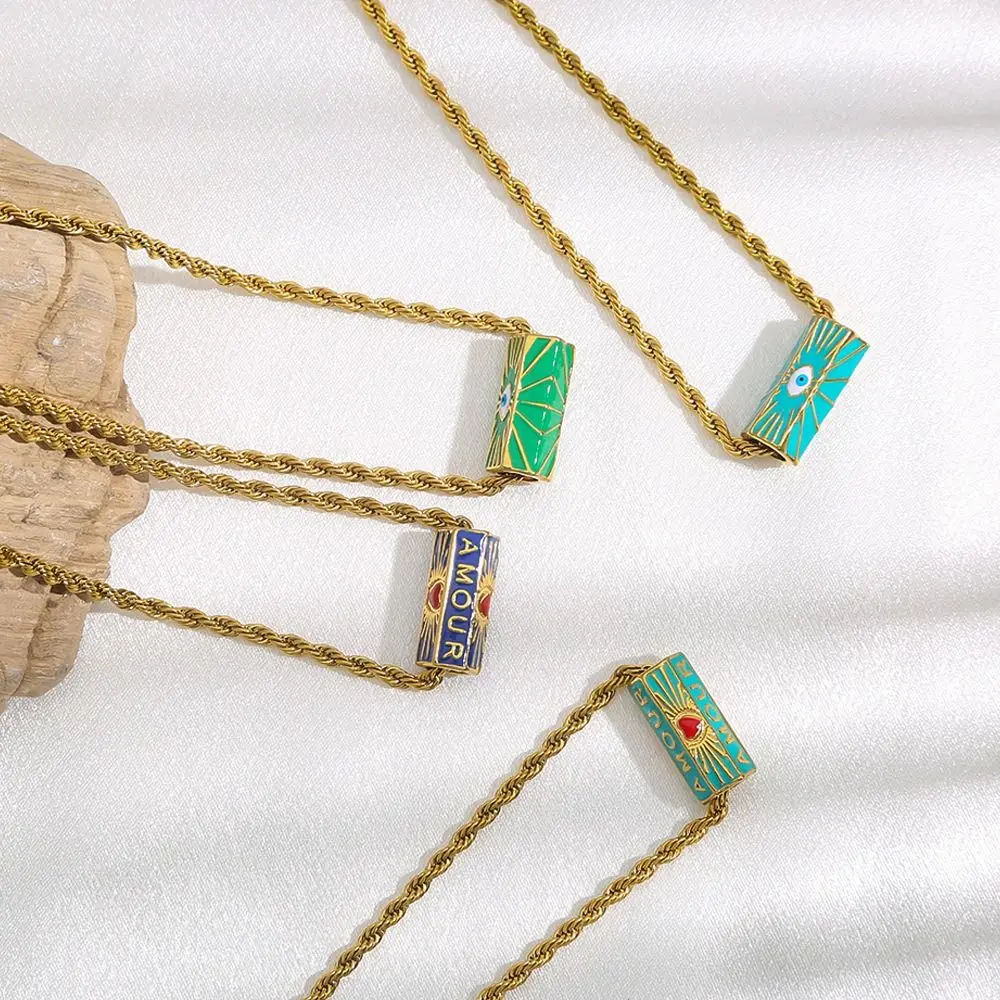 

Ожерелье с подвеской в виде эмалированного глаза Sweet Charm, открытка желаний из нержавеющей стали, разноцветное ожерелье с турецким глазом, регулируемое эстетичное